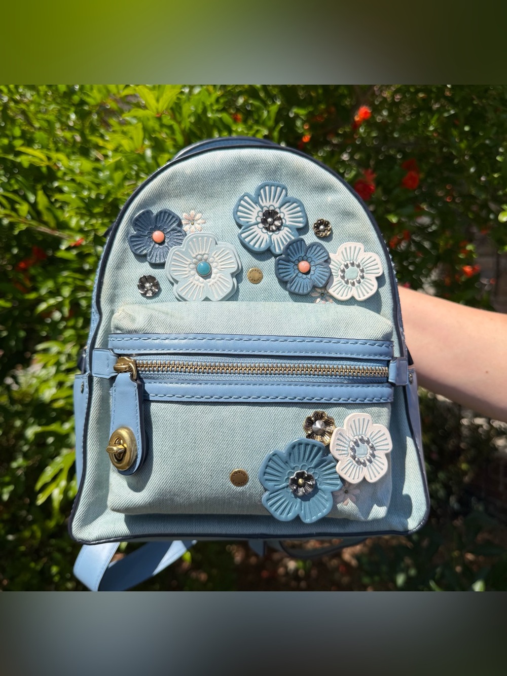 COACH Denim Tea Rose Backpack 23 （54068）